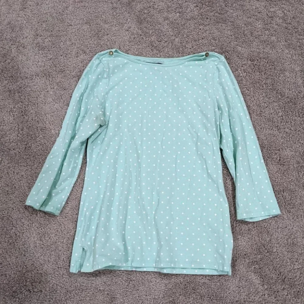 Bandolino Mint Green with‎ White polka dots 3/4 length sleeve top